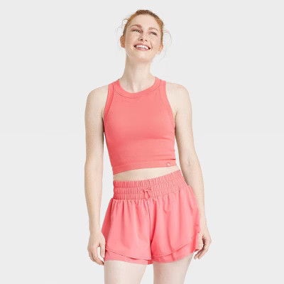 Women's Ribbed Seamless Support Tank Top - JoyLab™ Coral Orange S | Target