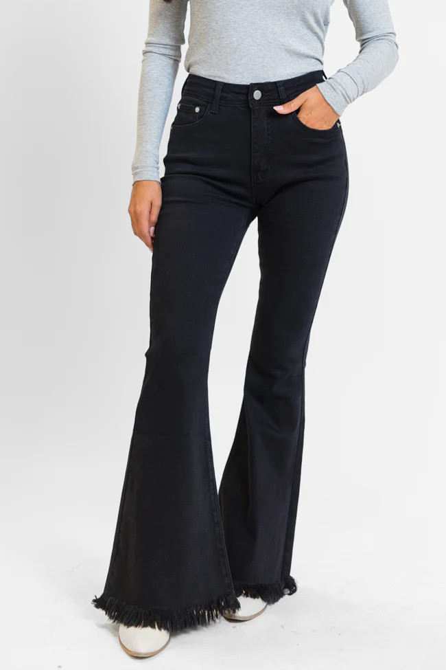 Maren Black Wash Stretchy Flare Jeans | Pink Lily