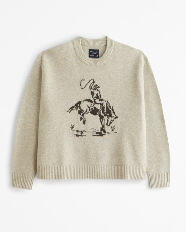Men's Oversized Cowboy Graphic Crew Sweater | Men's Clearance | Abercrombie.com | Abercrombie & Fitch (US)