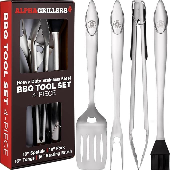 Alpha Grillers Grill Set Heavy Duty BBQ Accessories - BBQ Tool Set 4pc Grill Accessories with Spa... | Amazon (US)
