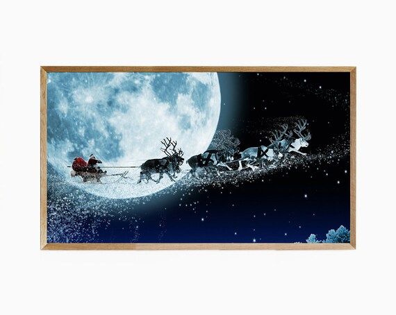 Read the full title
    Samsung Frame TV Art Christmas Santa with Reindeer, Moon in Winter, Frame... | Etsy (US)