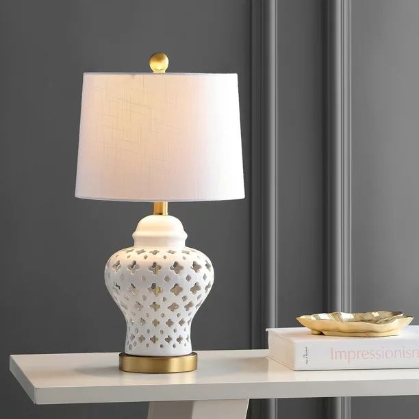 Quatrefoil Fretwork 20.5" Pierced Ginger Jar Ceramic/Metal LED Table Lamp, White by JONATHAN Y - ... | Walmart (US)
