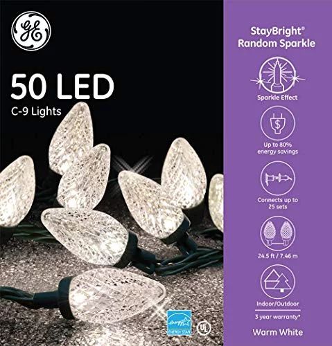 GE StayBright 50-Count 24.5-ft Sparkling Warm White C9 LED Plug-In Indoor/Outdoor Christmas Strin... | Walmart (US)