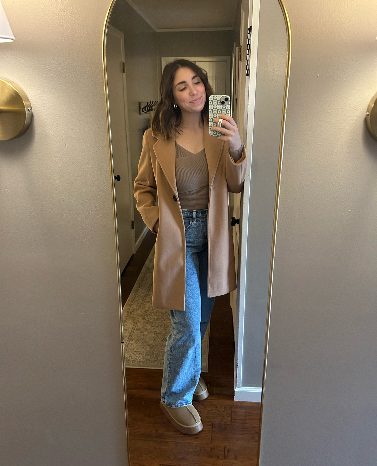 Comfy cold snow day outfit 🤍❄️

Affordable Amazon longline camel wool coat, Abercrombie wrap bodysuit, Abercrombie 90s relaxed fit jeans in Medium wash, Ugg Tazz slipper dupes for $35 👏🏻

Everything TTS. SIZE 8 M 

#LTKshoecrush #LTKstyletip #LTKfindsunder50