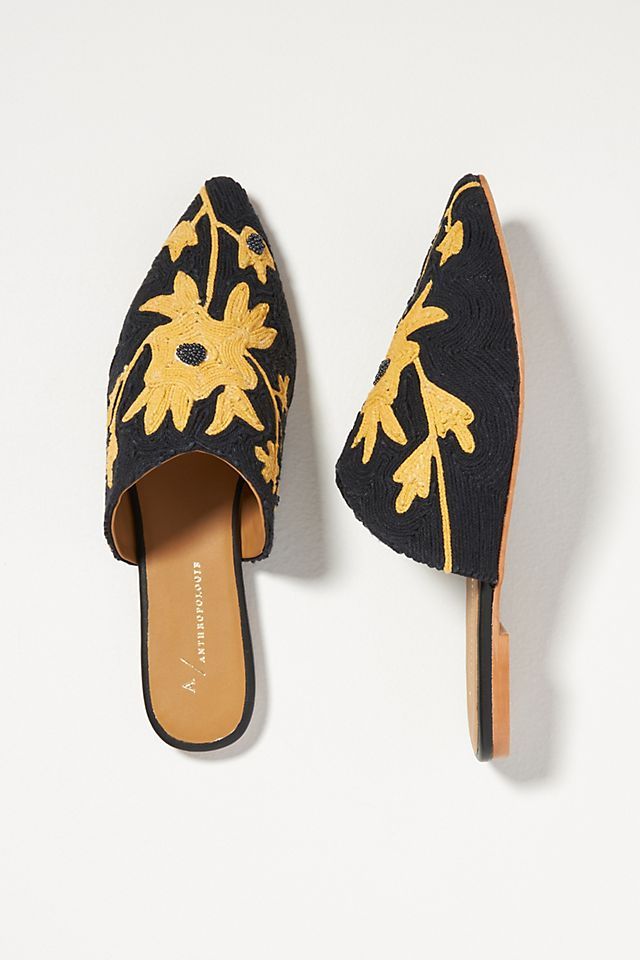 Embroidered Floral Mules | Anthropologie (US)