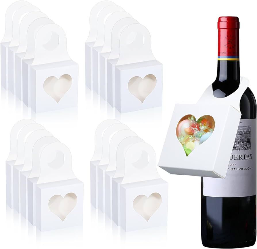 ISKYBOB 20 Pcs Wine Bottle Box with Window, Kraft Paper Wine Boxes for Gifts Hanging Wine Treat B... | Amazon (US)