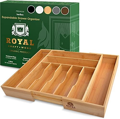 Luxury Bamboo Kitchen Drawer Organizer - Silverware Organizer/Utensil Holder and Cutlery Tray wit... | Amazon (US)