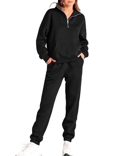 BTFBM Women 2 Piece Tracksuits Fall Winter 1/4 Zip Sweatshirt Jogger Pants Matching Lounge Sets Thic | Amazon (US)