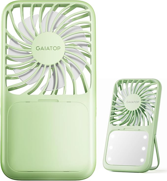 Gaiatop Portable Handheld Fan, 3 Speed LED Makeup Mirror with Light, Folding Stand for Desktop, R... | Amazon (US)