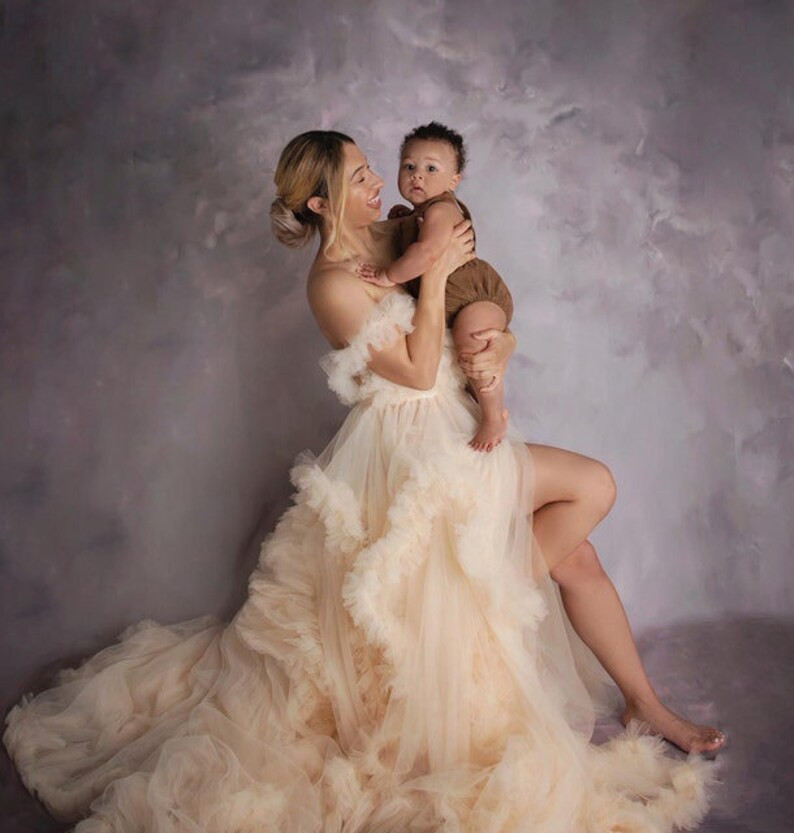 Champagne Maternity Dress For Photo Shoot/ Ruffle Tulle Dress Baby shower Dress//Custom Color | Etsy (US)