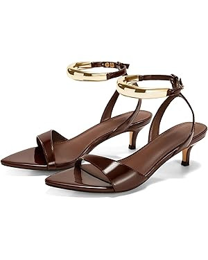 Coutgo Womens Low Kitten Heels Sandals Strappy Pointed Open Toe One Strap Metal Summer Dress Shoe... | Amazon (US)