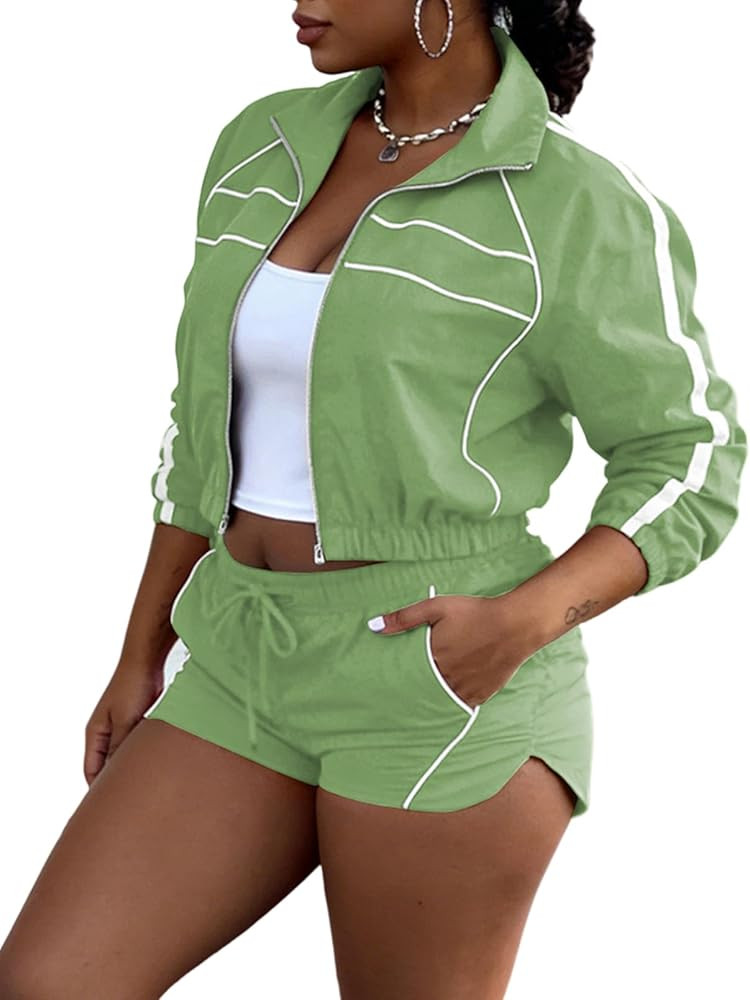 Adogirl Women Tracksuits 2 Piece Set Long Sleeve Zip Up Cropped Jacket and Lounge Athletic Jogger... | Amazon (US)