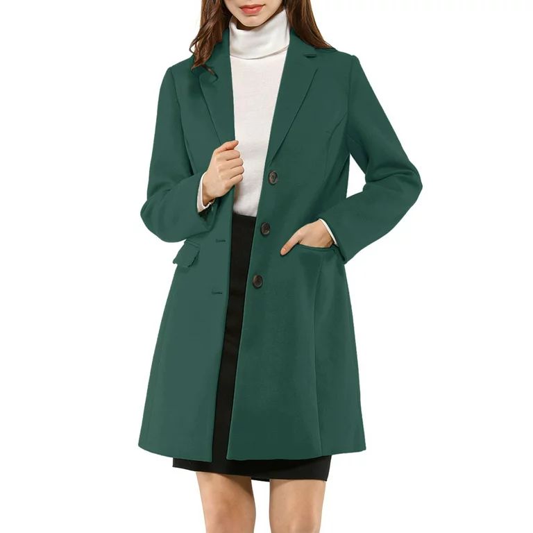 Unique Bargains Women's Notched Lapel Single Breasted Outwear Long Coat | Walmart (US)