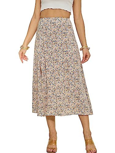 NENONA Womens 2024 Summer High Waisted Flowy Slit Midi Skirts Casual Lightweight Boho Floral Beac... | Amazon (US)