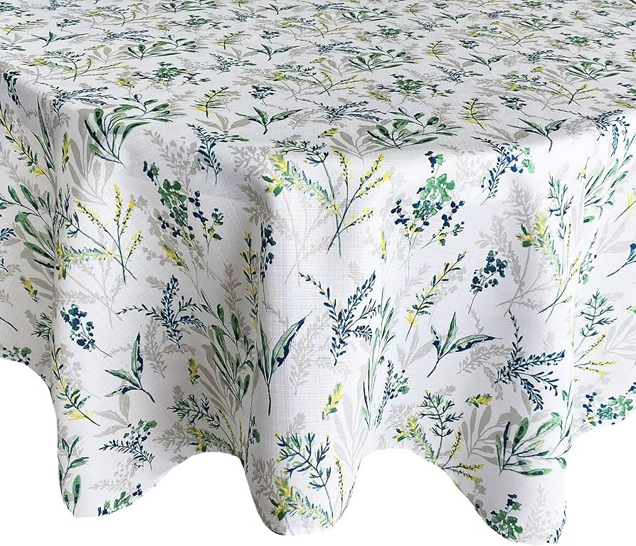 Waverly Meadow Views Indoor/Outdoor Floral Print Fabric Tablecloth, Blue, Green and Yellow Wildfl... | Amazon (US)