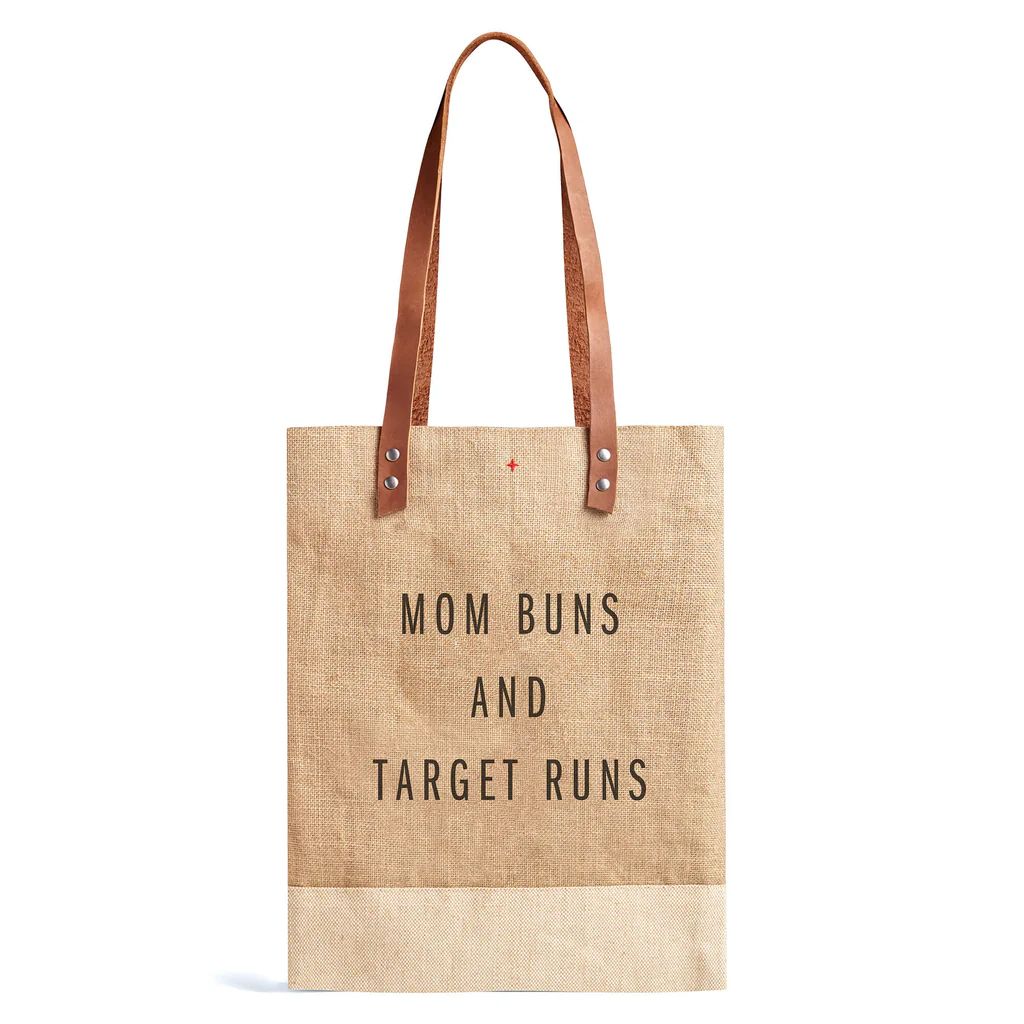 Wine Tote in Natural with ‟Mom Buns and Target Runs” Only available once per year | Apolis