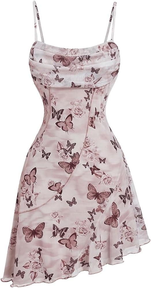 Milumia Women's Ruched Floral Spaghetti Straps Cami Dress Vintage Short Summer Dresses | Amazon (US)