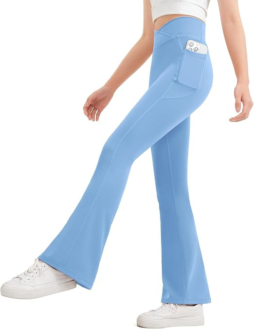 JOCMIC Girls Flare Leggings Kids Bell Bottom Flared Yoga Pants High Waisted Athletic Tight with P... | Amazon (US)