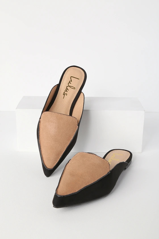 Joelle Color Block Nude and Black Suede Loafer Slides | Lulus (US)