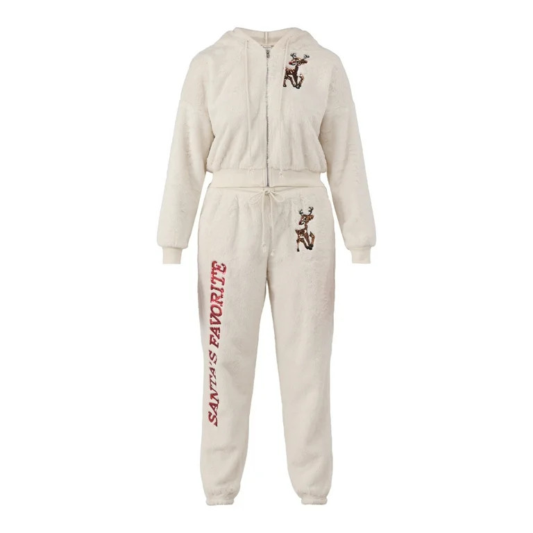 No Boundaries Faux-Fur Christmas Track Suit, 2-Piece, Women's and Women's Plus | Walmart (US)