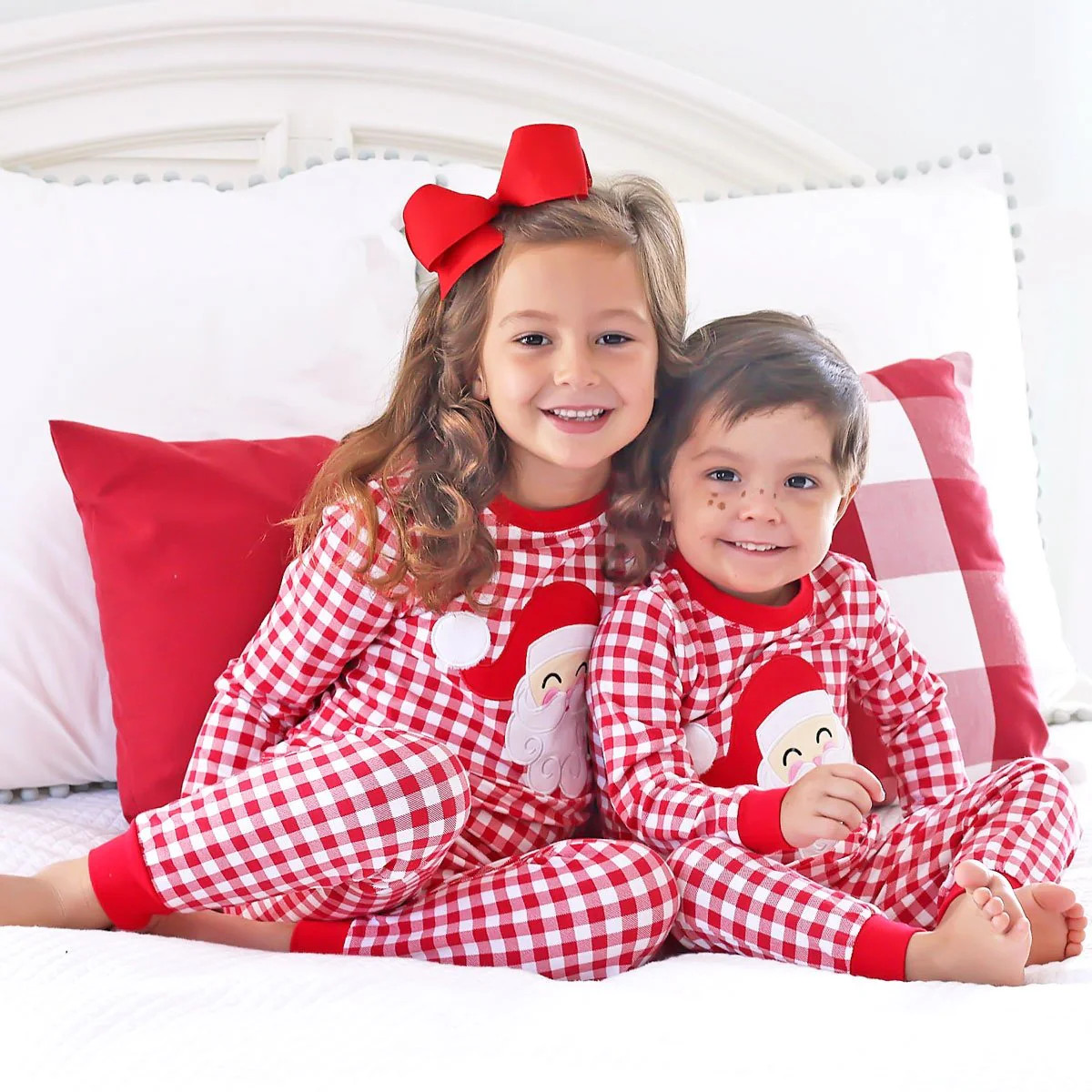 Happy Santa Red Gingham Pajamas | Classic Whimsy