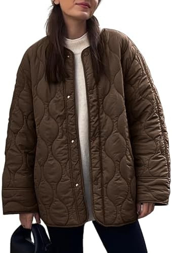 PEHMEA Women's Oversized Lightweight Quilted Jacket Button Down Fall Winter Coats Puffer Padded w... | Amazon (US)