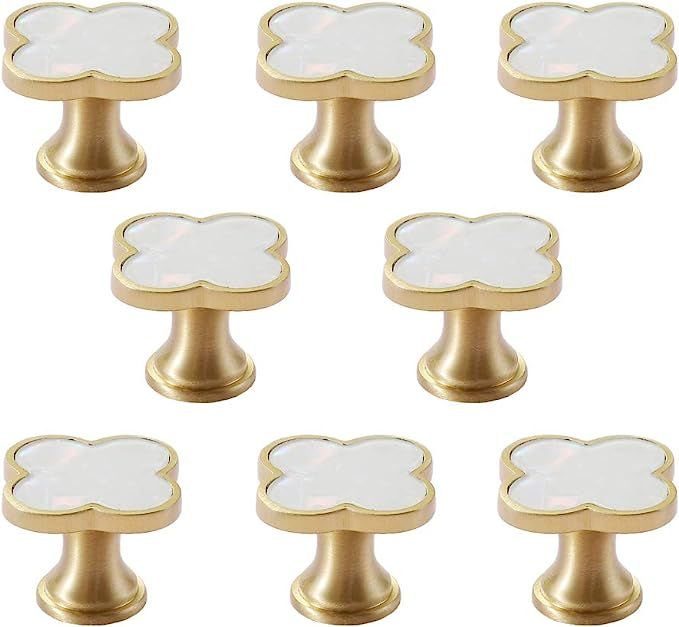 RZDEAL 1.3"(33mm) Solid Brass Clover Knobs Bathroom Cabinet Knobs Mother of Pearl Decorated Kitch... | Amazon (US)