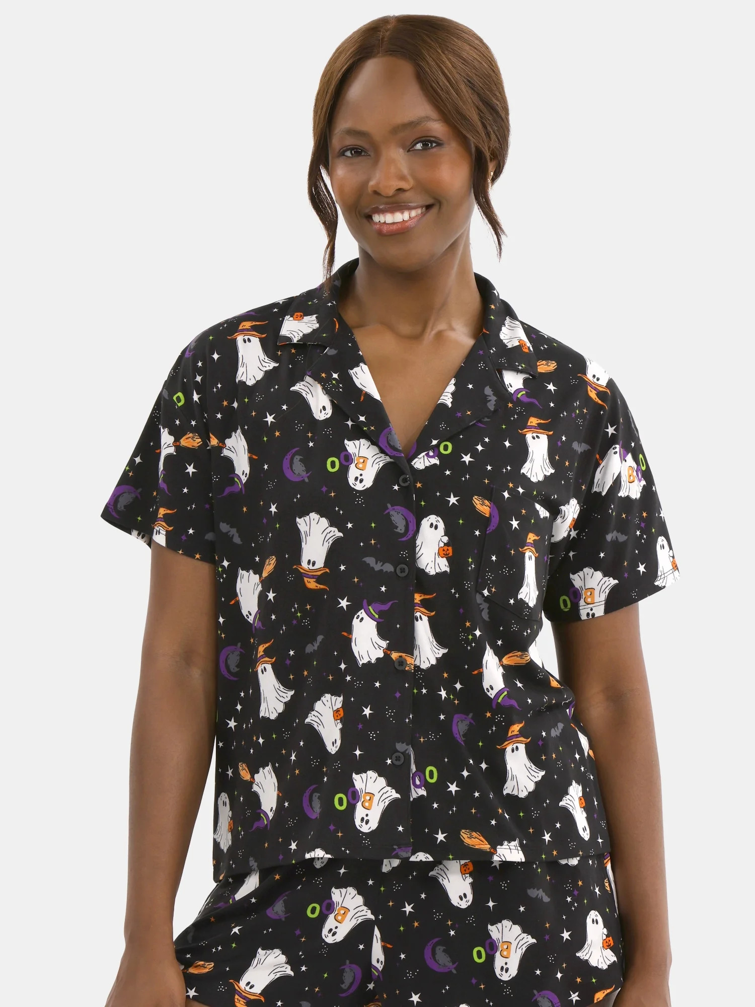 Halloween Women’s Printed Notched Top and Shorts Pajama Set from Way to Celebrate, 2-Piece, Siz... | Walmart (US)