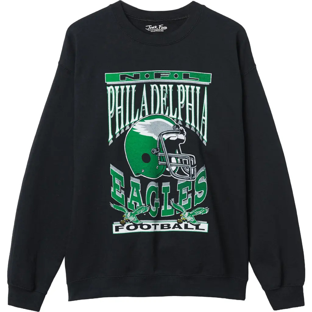Junk Food Philadelphia Eagles Cotton Blend Crewneck Sweatshirt in Black at Nordstrom, Size Small | Nordstrom