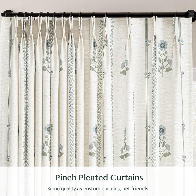 Pinch Pleated Curtains for Living Room Bedroom Dining Room - 90 Inches Light Filtering Floral Cur... | Amazon (US)