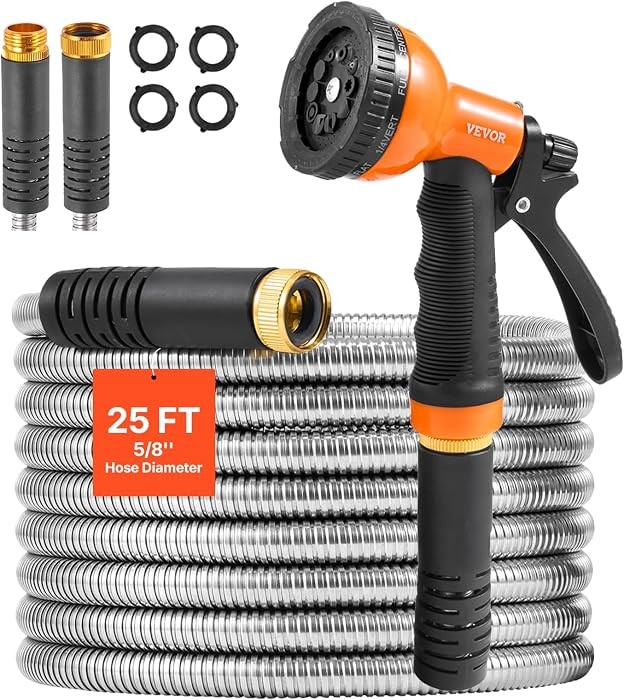 VEVOR Metal Garden Hose 25 ft, Rust Proof Stainless Steel Water Hose, Heavy Duty Backyard Hose wi... | Amazon (US)
