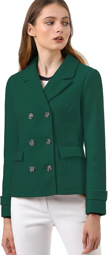 Allegra K Women's Notched Lapel Double Breasted Pea Coat | Amazon (US)