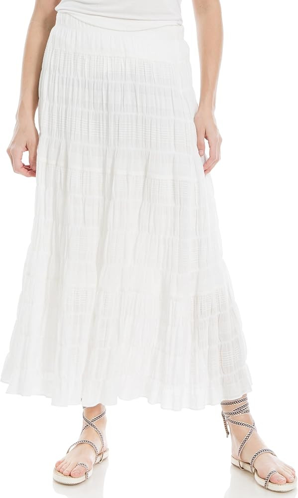 Max Studio Women's Elastic Waist Long Flowy Boho Textured Cotton Maxi Skirt | Amazon (US)