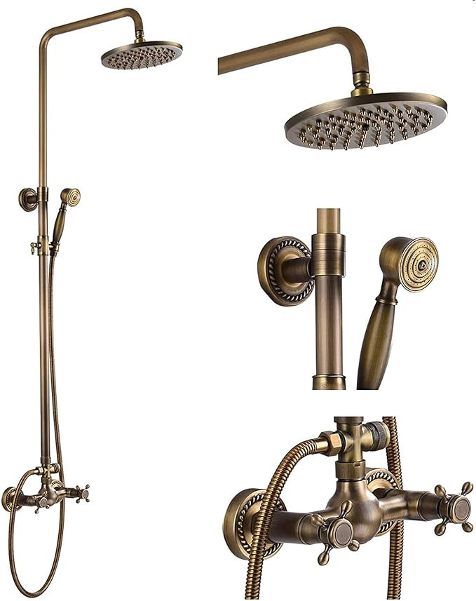 Antique Brass Bathroom Shower Faucet Set Brushed Gold Shower Fixture 8 Inch Rainfall Shower Head ... | Amazon (US)