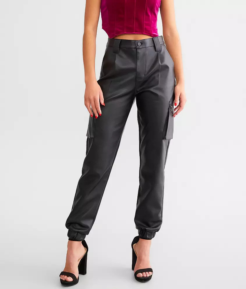 High Rise Faux Leather Cargo Jogger | Buckle