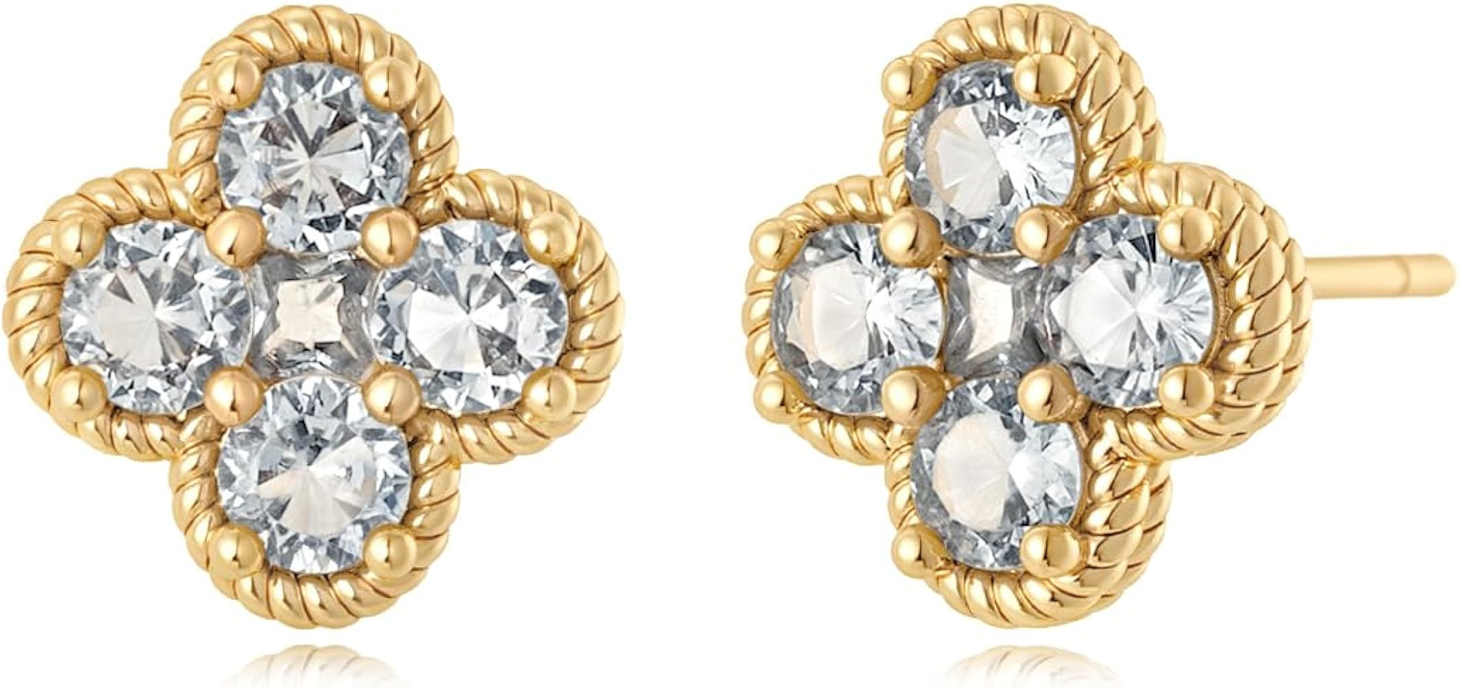 MYEARS Stud Earrings for Women Gold Flower Four-leaf-clover 12 Month Birthstone 14K Small Simple ... | Amazon (US)