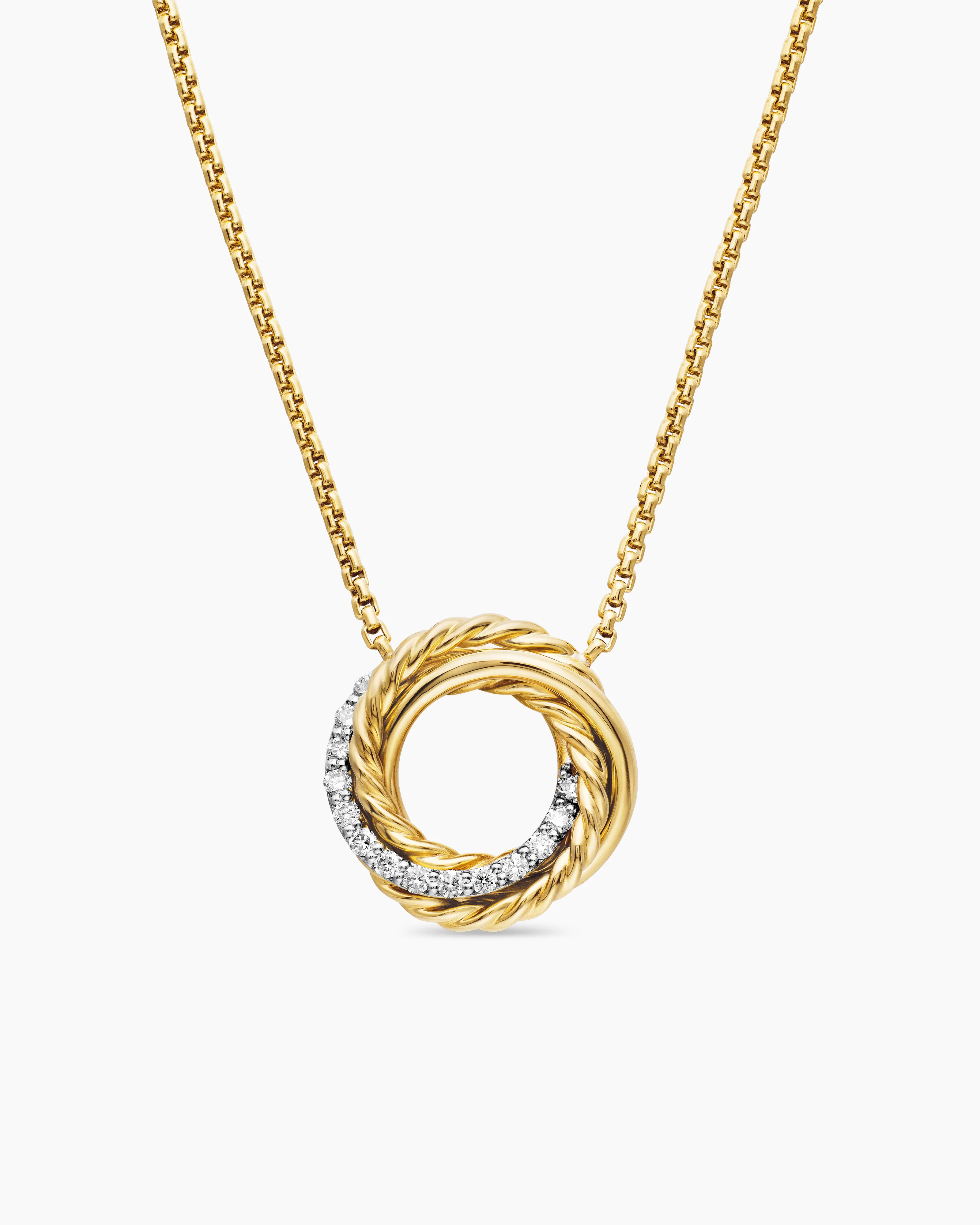 David Yurman | Crossover Pendant Necklace in 18K Yellow Gold with Diamonds, 14.5mm | David Yurman
