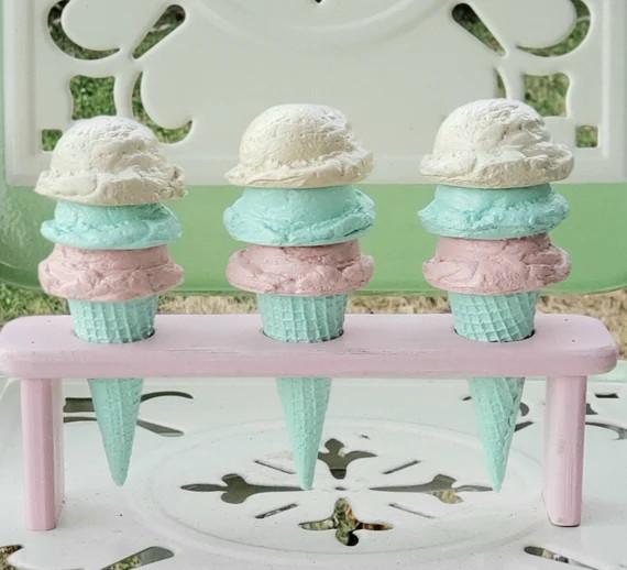 Fake Ice Cream Waffle Cone. Strawberry, Mint and Vanilla Ice Cream Waffle Cone. (1) One Cone. STA... | Etsy (US)