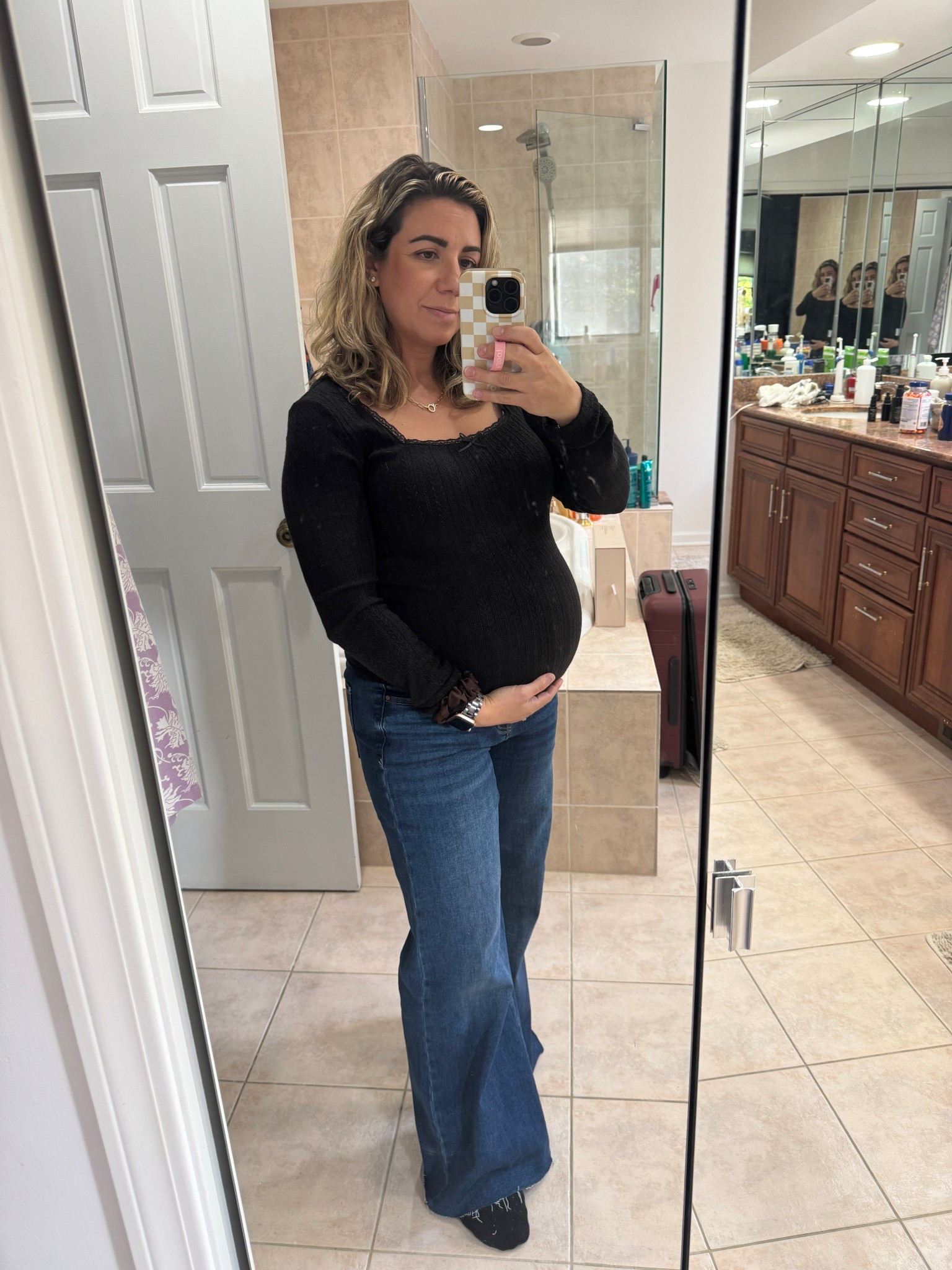 Pink blush maternity wide leg jeans.  These are FAB and the raw hem makes shortening the length so easy. 

#LTKBump