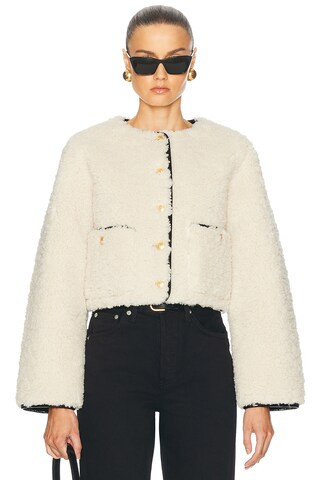 L'Academie By Marianna Pauchet Reversible Faux Sherpa Jacket in Beige & Black | FWRD | FWRD 