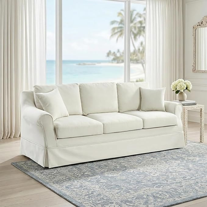 HULALA HOME 88" Slipcovered Sofa with Down-Filled Cushions, 3 Seater Fabric Sofa with Removable &... | Amazon (US)