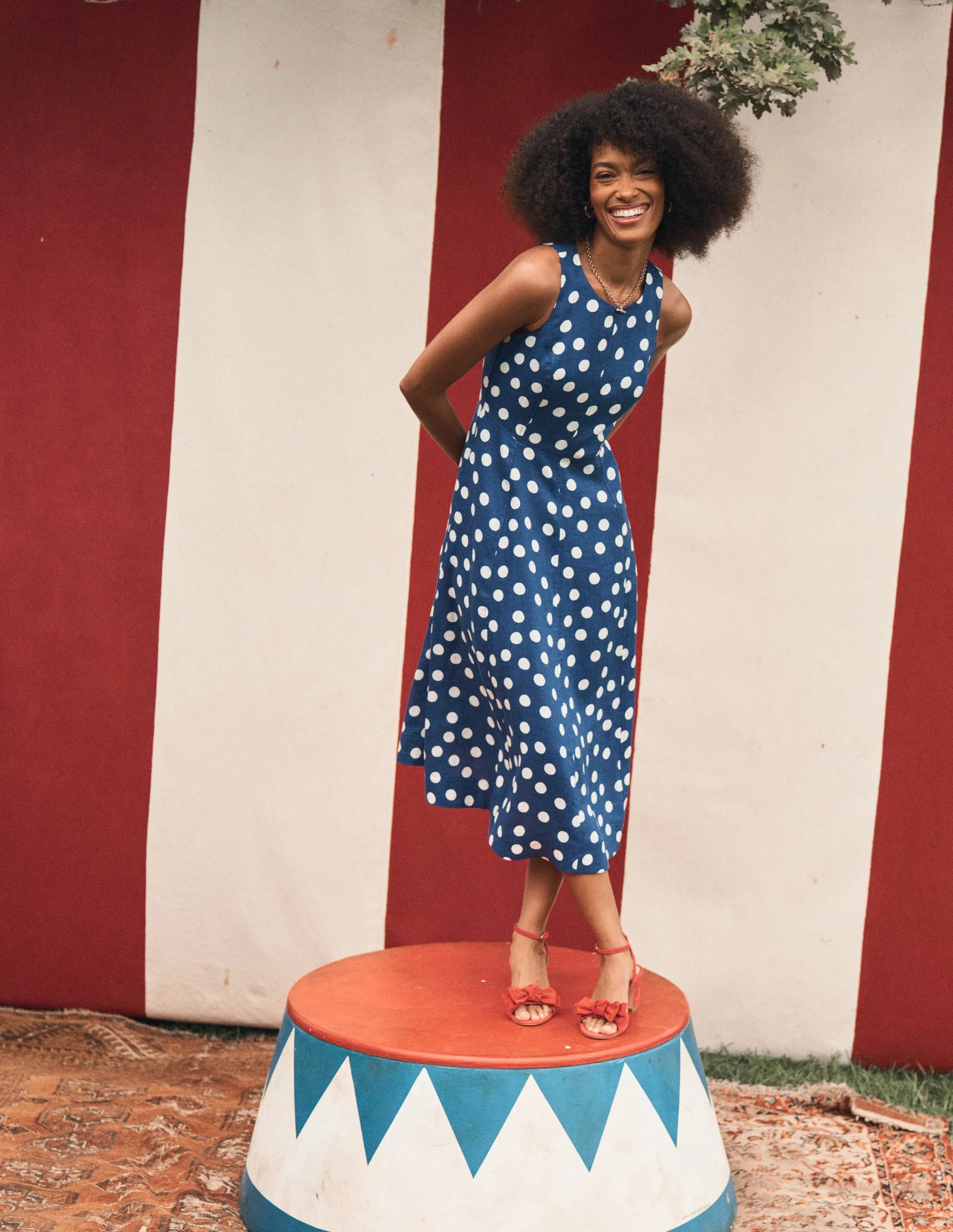 Carla Linen Midi Dress-Starboard Blue, Painted Dot | Boden (US)