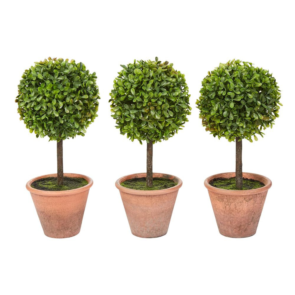 Pure Garden 11.5 in. Artificial Faux Boxwood Topiary Arrangements with Decorative Pots (Set of 3) | The Home Depot