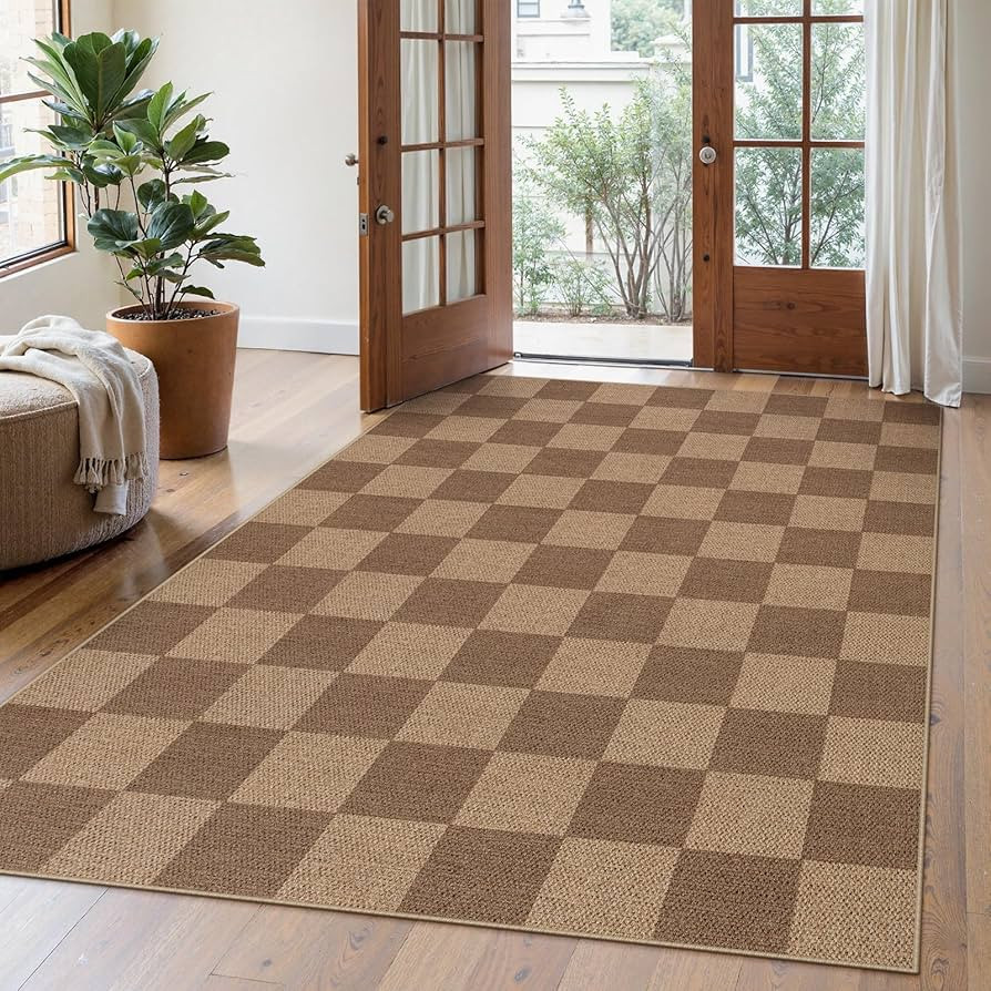 Lahome Colette Checkered Easy Jute Living Room Rugs, 5x7 Large Dining Room Office Carpet Farmhous... | Amazon (US)