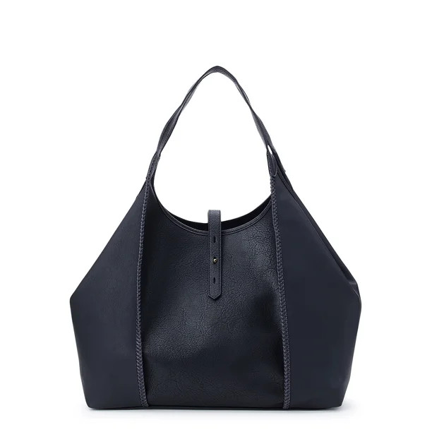 Time and Tru Women's Avery Tote Handbag, Black | Walmart (US)