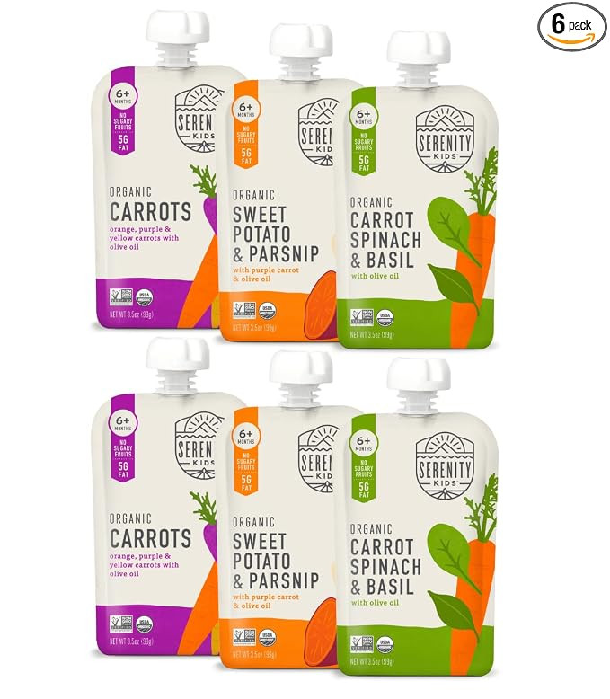 Serenity Kids 6+ Months Certified Organic Baby Food Pouches Veggie Puree - No Sugary Fruits/Added... | Amazon (US)