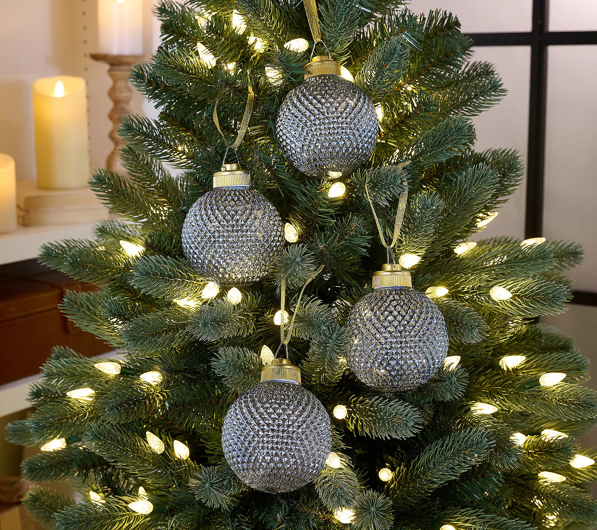 As Is Set (4) 4"" Diamond Glass Ornaments by Valerie | QVC