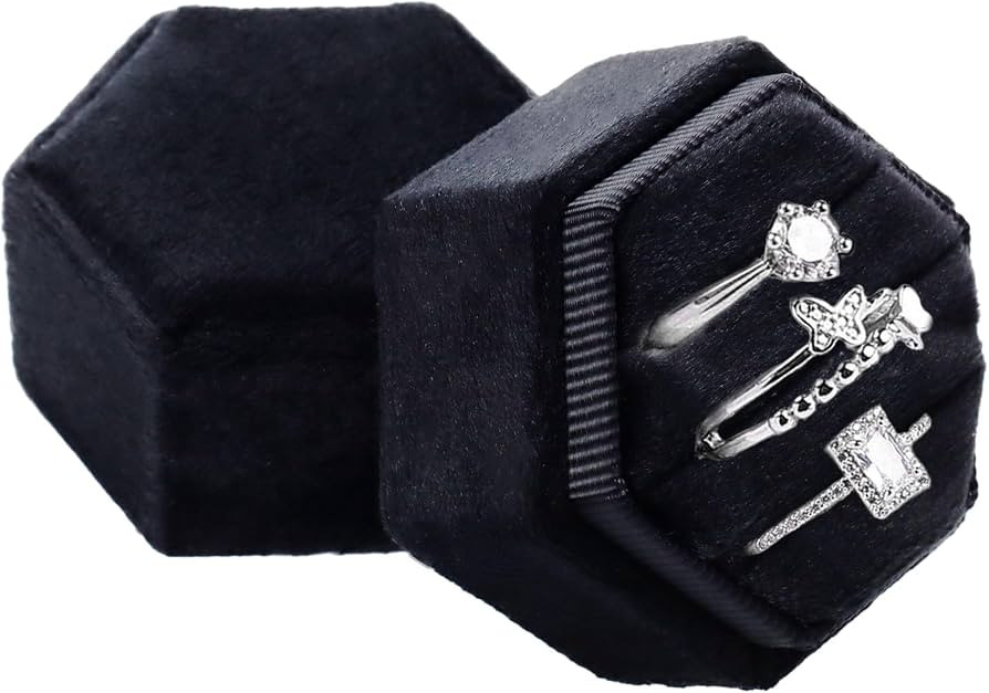 Wowagoga Velvet Ring Box 3 Slots Ring Box Hexagon Ring Display Holder Case Jewelry Ring Gift Box ... | Amazon (US)