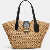 Coach Women's Small Popcorn Texture Paper Straw Tote Bag - Natural/Black | Mybag.com (Global) 