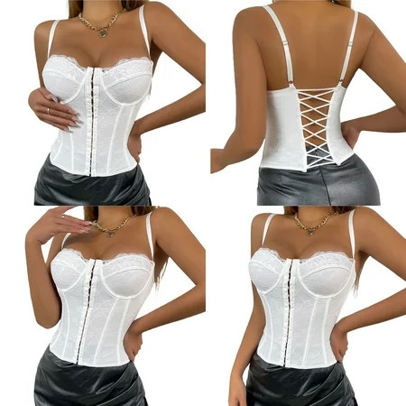 Multitrust Women Lace Flower Vest White Sleeveless Spaghetti Strap Slim Fit Tank Tops Summer Camisol | Walmart (US)